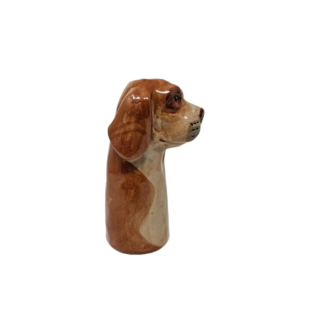 ANTHROPOLOGIE Blood Hound Dog Bud Vase Brown White Stonewear Decorative